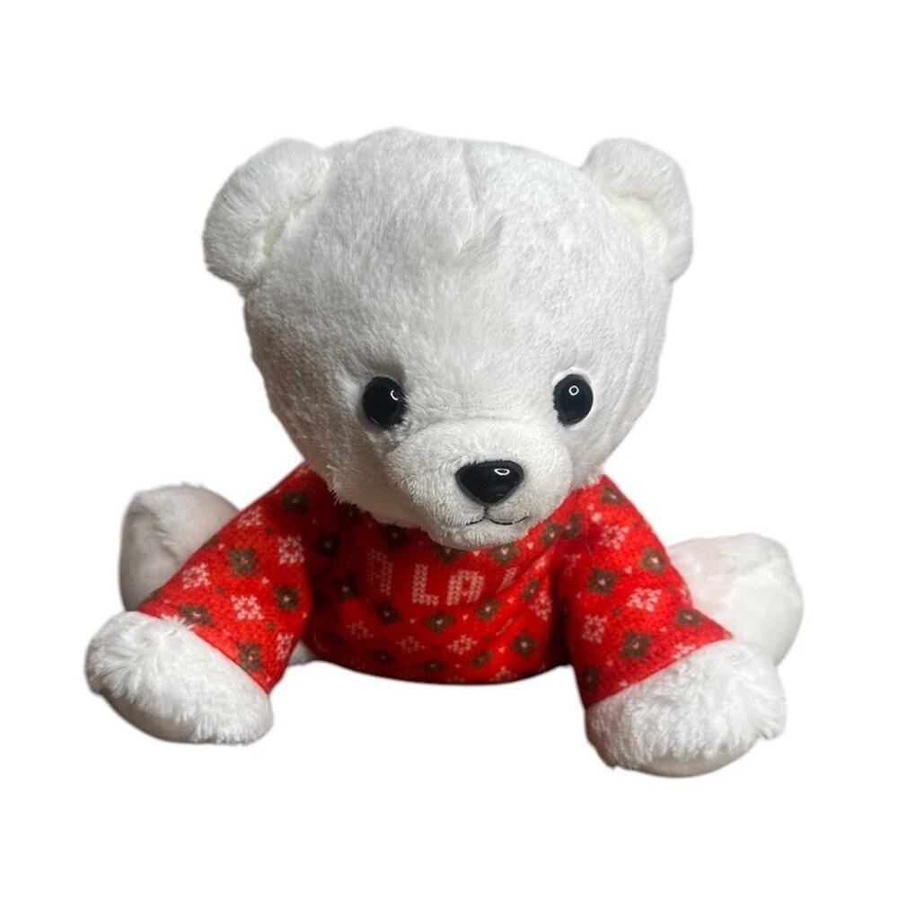 Hallmark White Stuffed Polar Bear Plush Christmas Fa La La 8” Red‎ Sweater